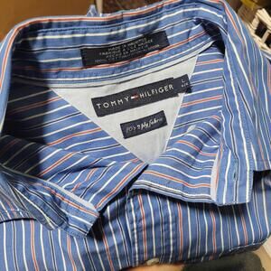 Tommy Hilfiger 80s 2 Ply Fabric Striped Long Sleeve Button Down Mens Large